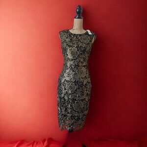 New York & Company Black & Gold Lace Sheath Dress